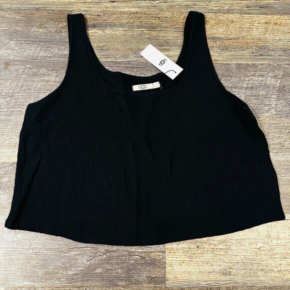 Ugg Tops - Ugg Women's Black Solid Cotton Scoop Neck Cropped Tank Tops Size XL NWT